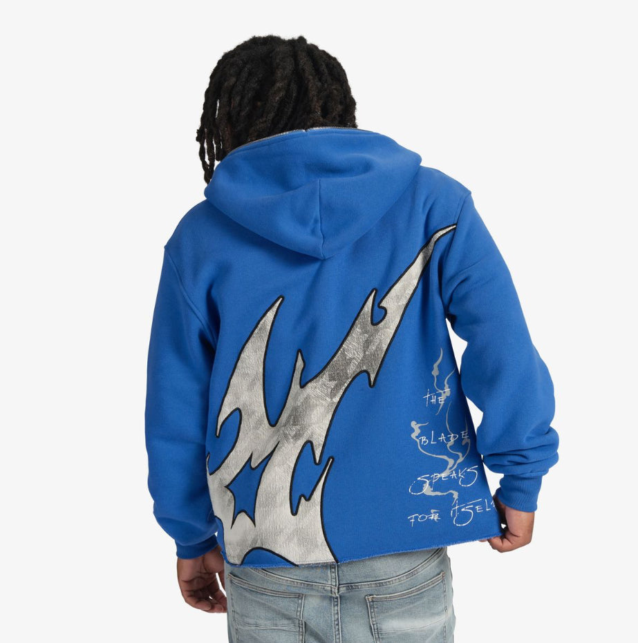 SUGARHILL “KATANA” RAW HEM ZIP HOODIE (BLUE)