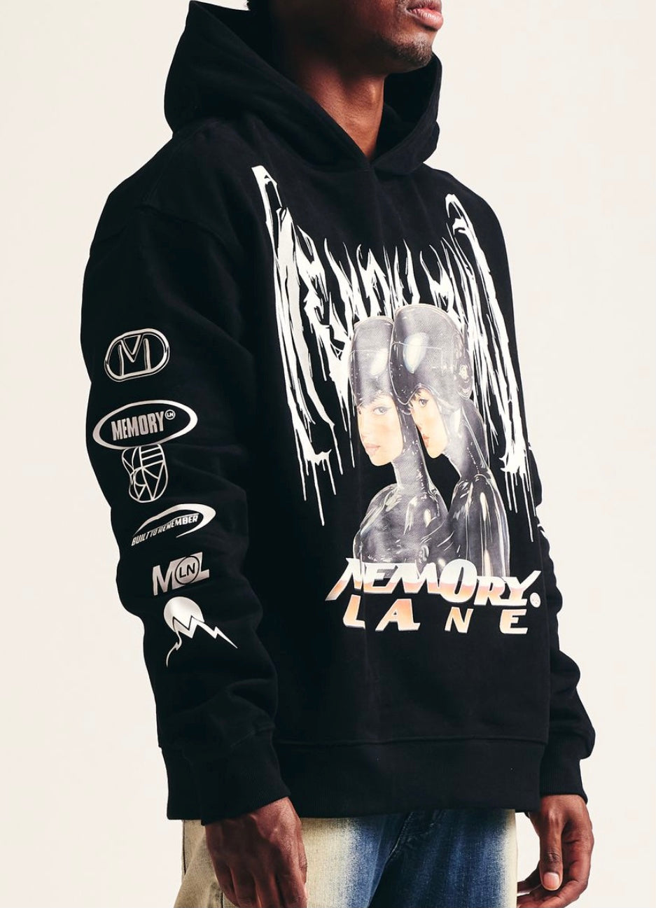 MEMORY LANE MASH UP HOODIE - VINTAGE BLACK