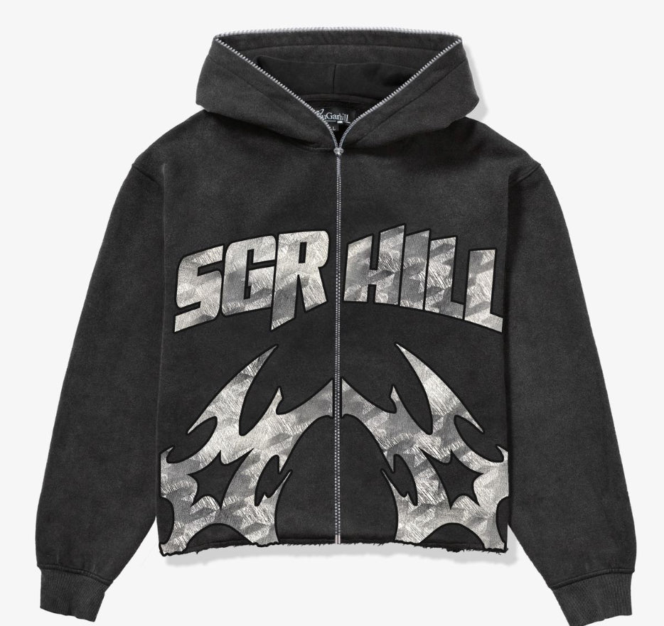 SUGARHILL “KATANA” RAW HEM ZIP HOODIE (BLACK)