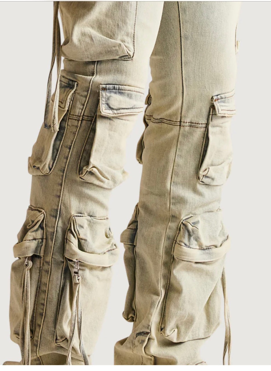 EMBELLISH Hawk Flare Cargo Denim (Acid Sand)