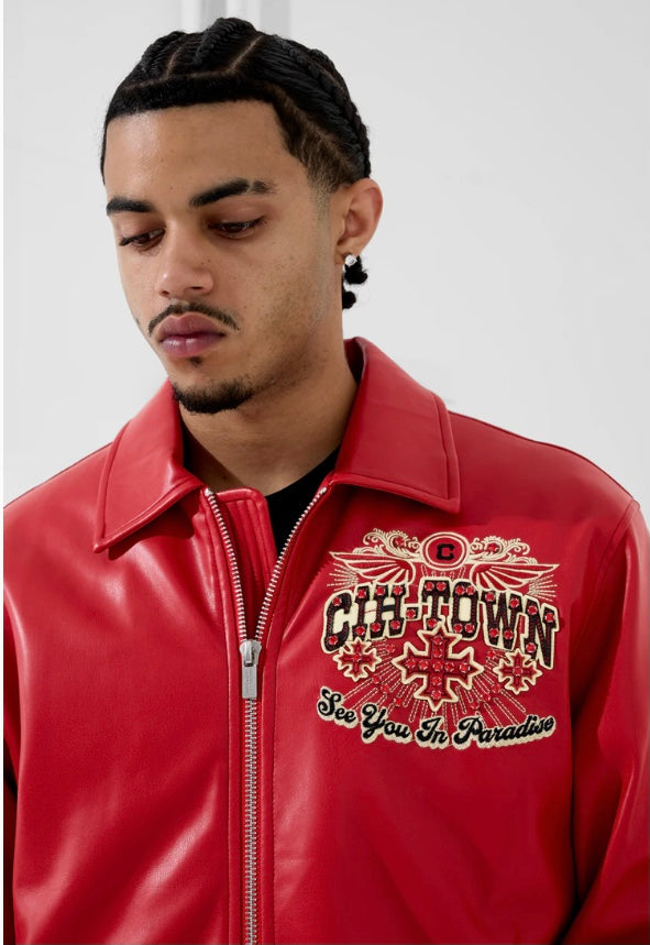 SEE YOU IN PARADISE WINDY CITY VARSITY JACKET (RED)