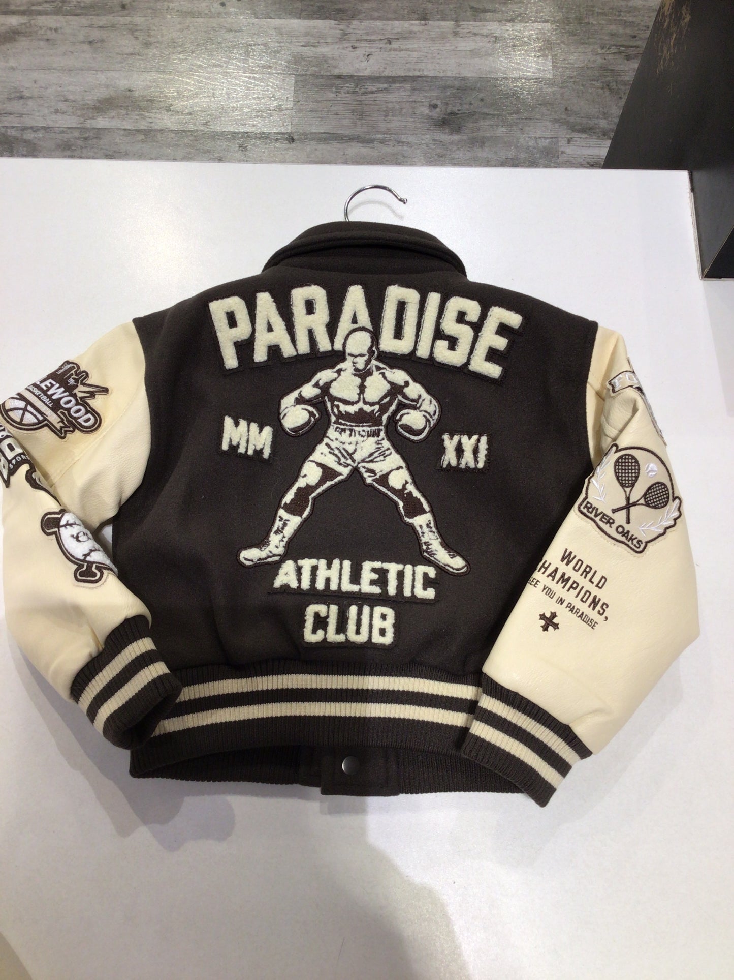 JORDAN CRAIG TODDLERS PARADISE TEAM VARSITY JACKET BROWN