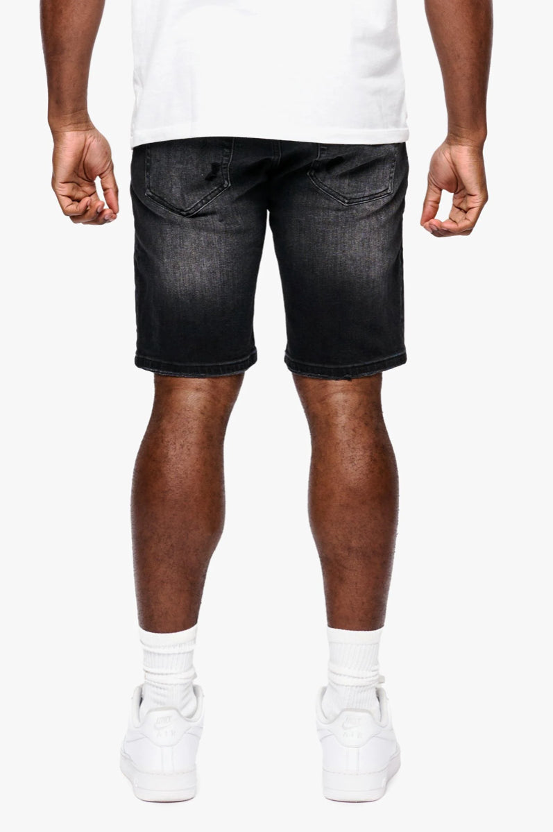 ANOM OBSIDIAN BLACK WASH DENIM SHORTS.