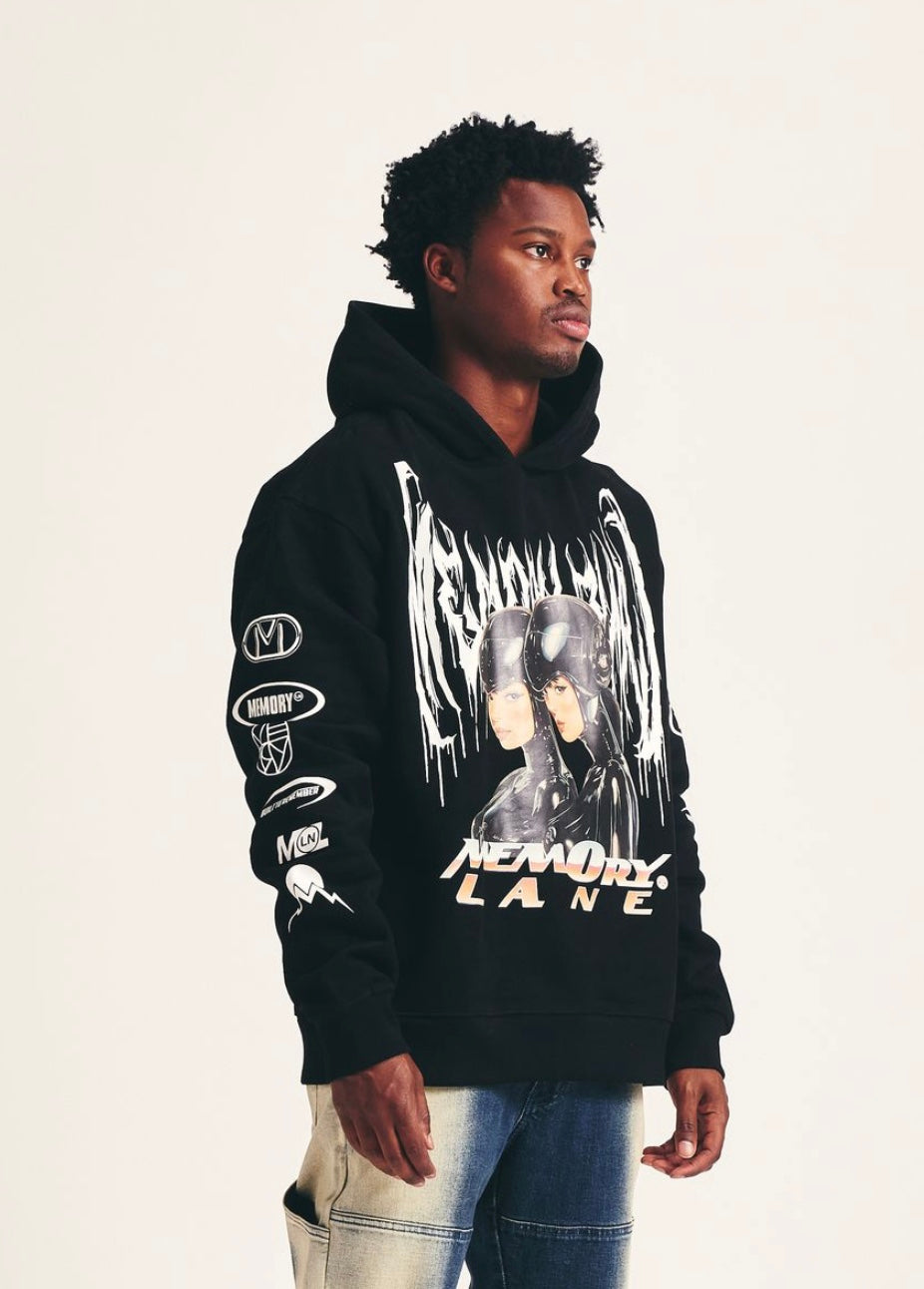 MEMORY LANE MASH UP HOODIE - VINTAGE BLACK