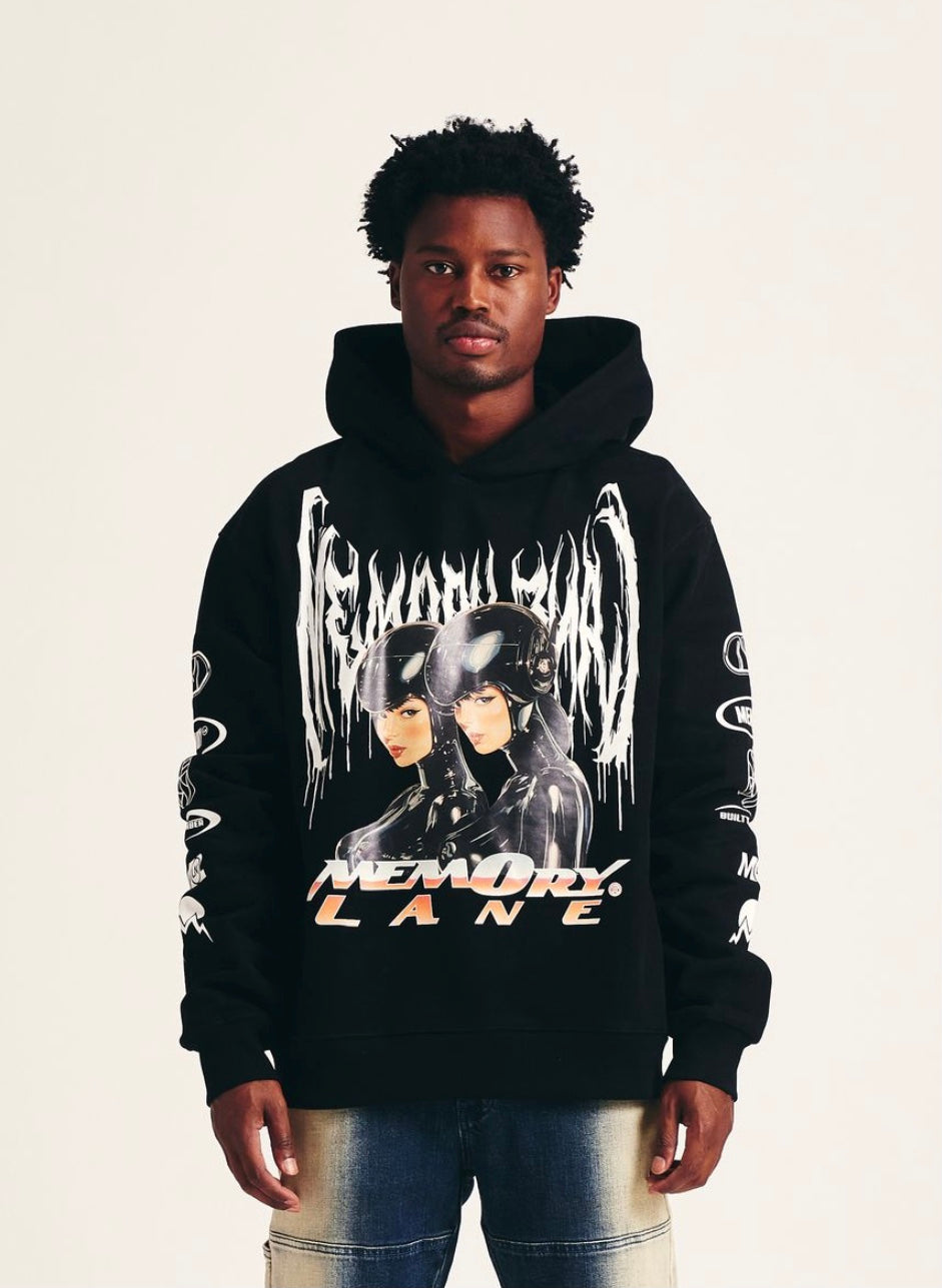 MEMORY LANE MASH UP HOODIE - VINTAGE BLACK
