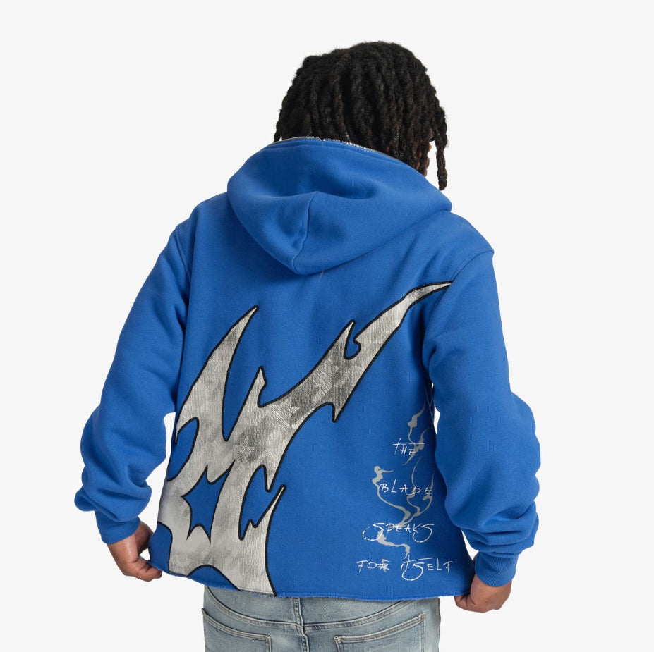 SUGARHILL “KATANA” RAW HEM ZIP HOODIE (BLUE)