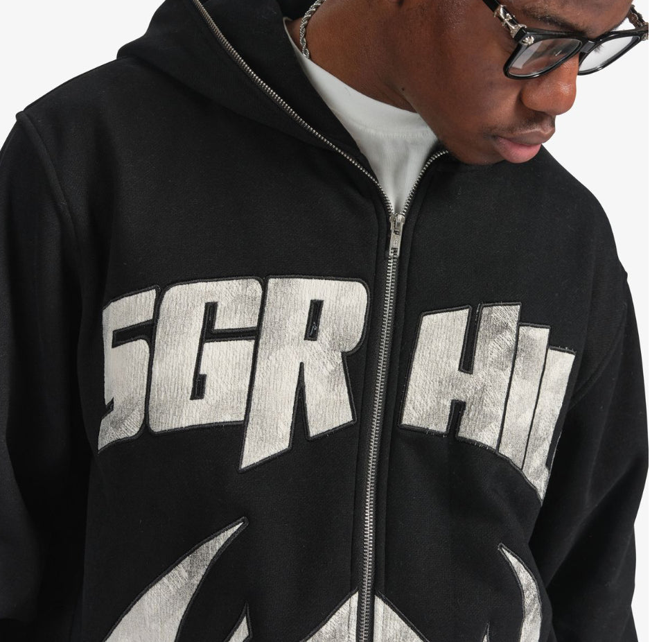 SUGARHILL “KATANA” RAW HEM ZIP HOODIE (BLACK)