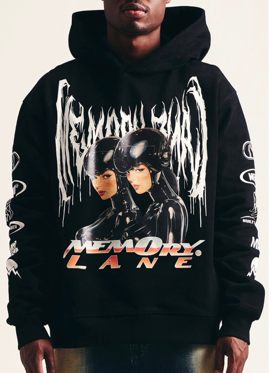 MEMORY LANE MASH UP HOODIE - VINTAGE BLACK