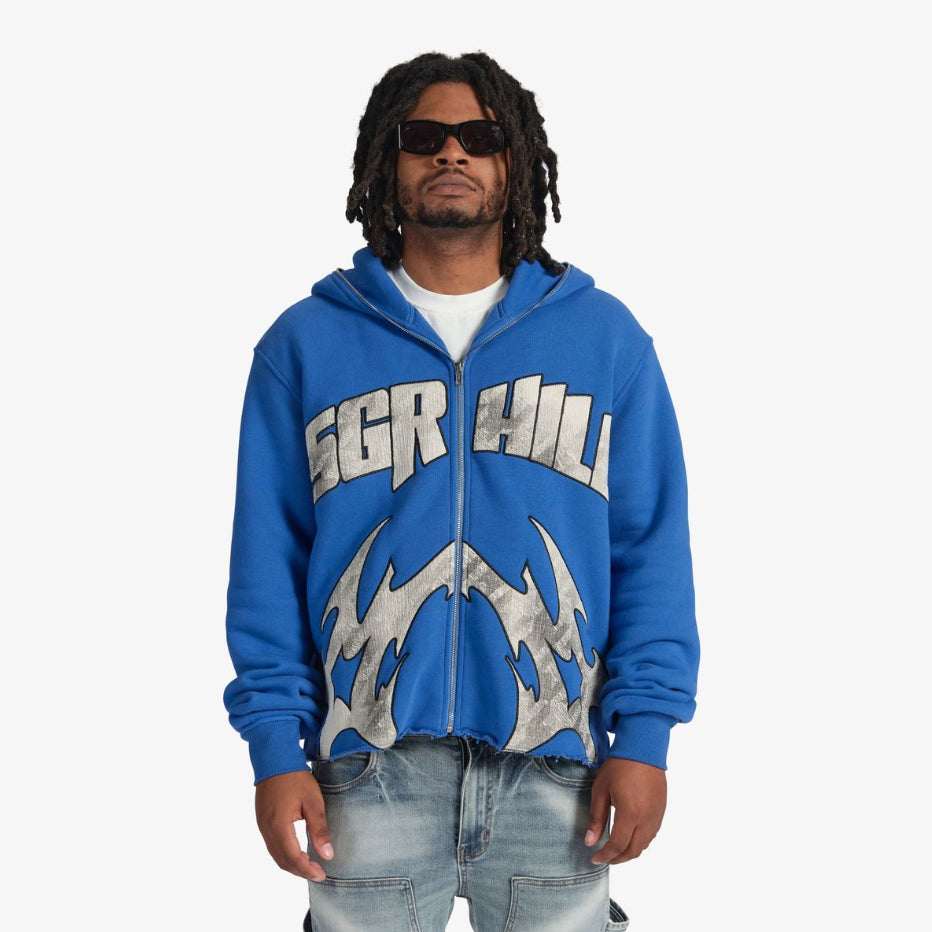 SUGARHILL “KATANA” RAW HEM ZIP HOODIE (BLUE)