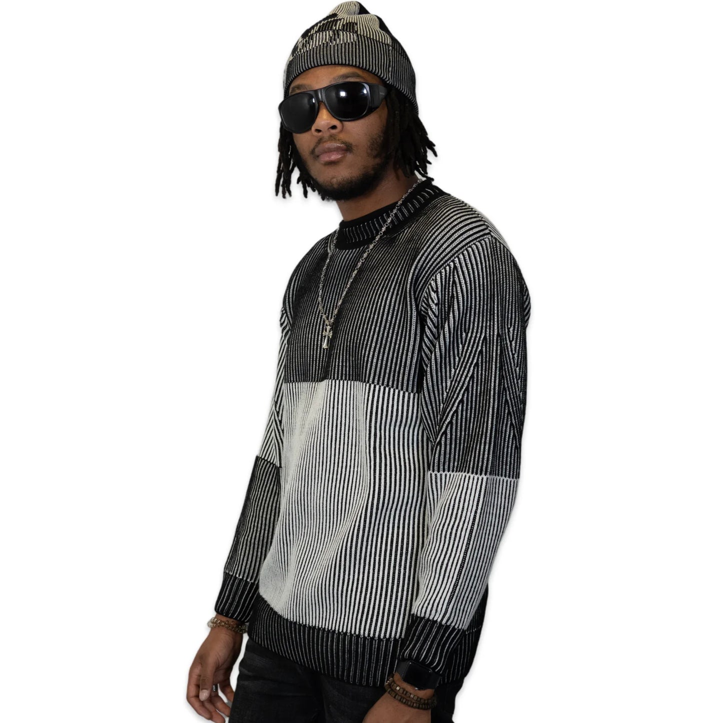 AL WISSAM “LEGACY” Knit Sweater-Blk/Wht