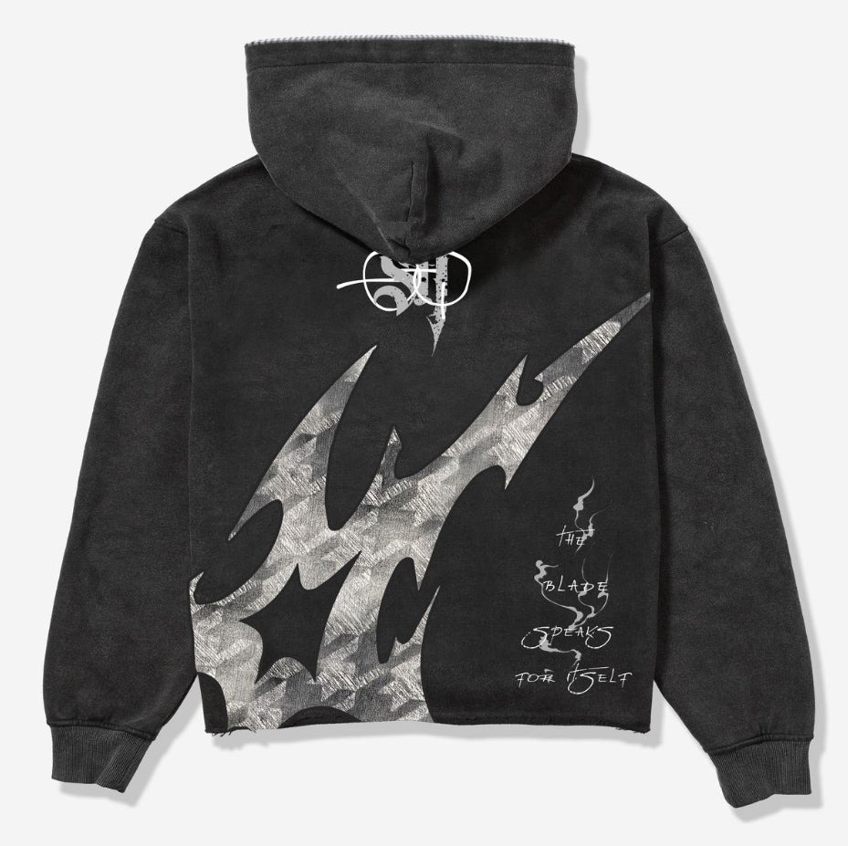 SUGARHILL “KATANA” RAW HEM ZIP HOODIE (BLACK)
