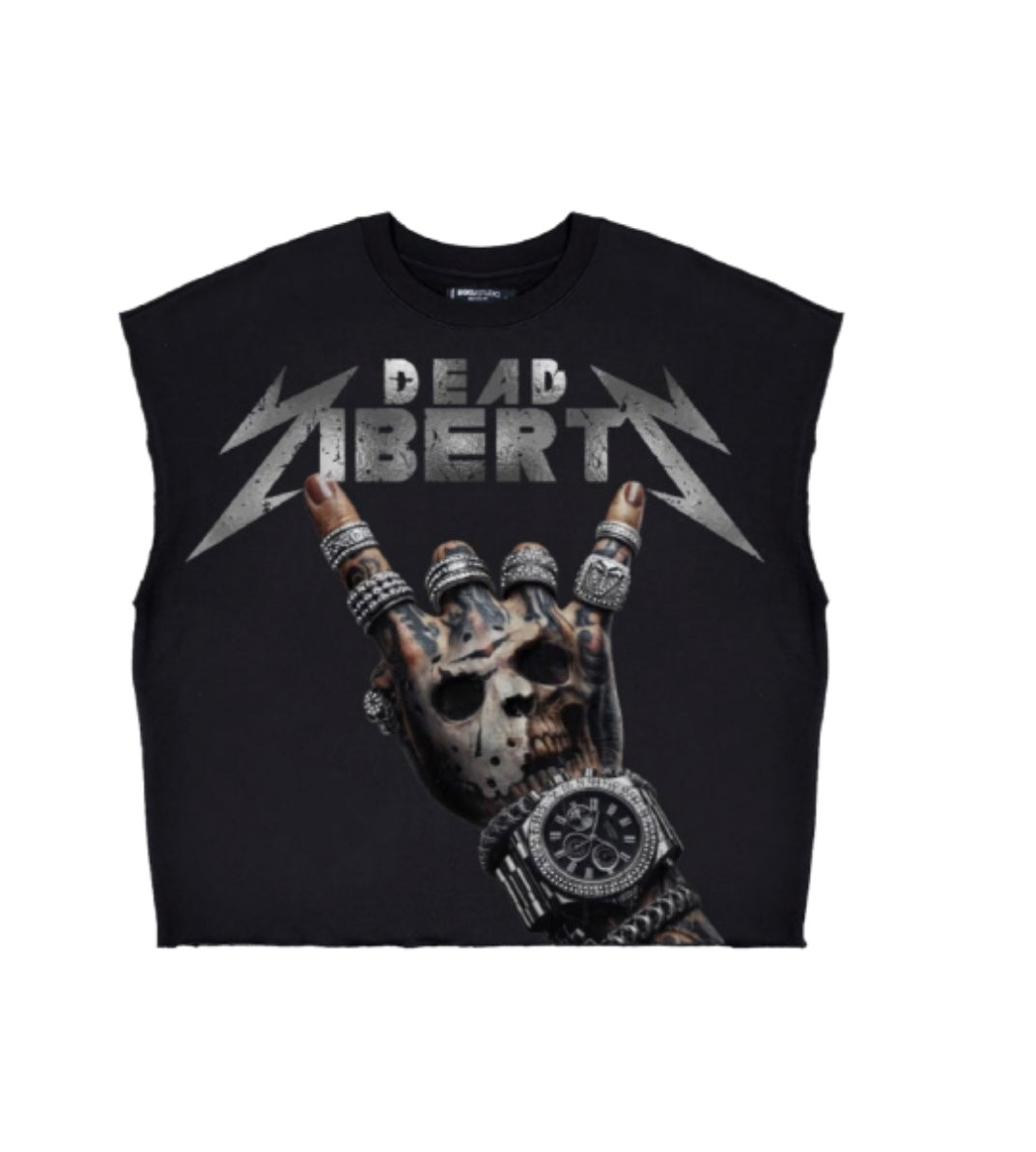 ROKU DEAD LIBERTY RHINESTONES CROPPED CUT OFF SLEEVE TEE