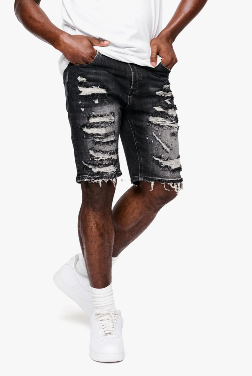 ANOM FEVER BLACK WASH DENIM SHORTS