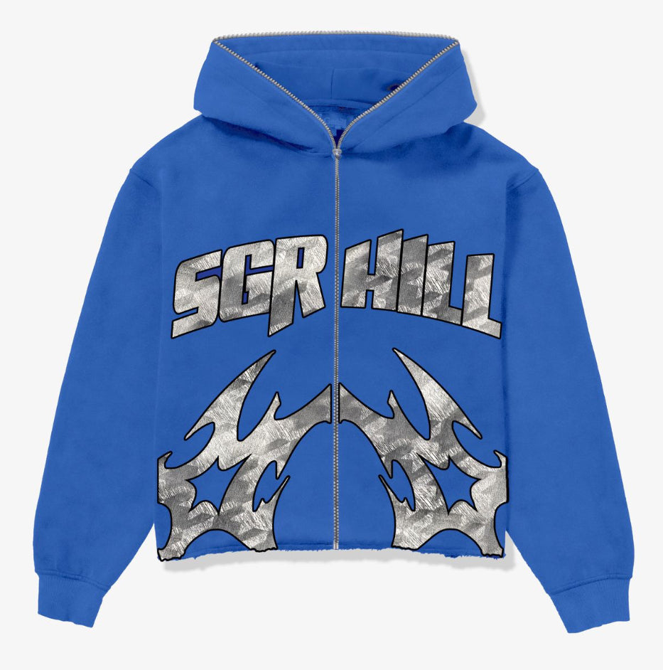 SUGARHILL “KATANA” RAW HEM ZIP HOODIE (BLUE)