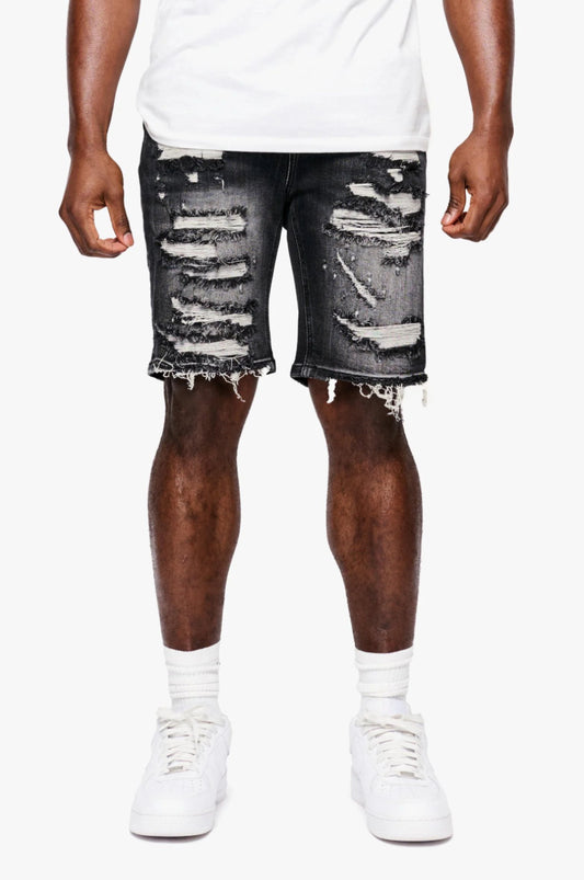 ANOM FEVER BLACK WASH DENIM SHORTS