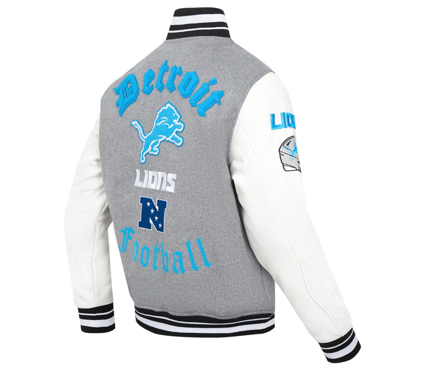 PRO STANDARD NFL DETROIT LIONS OLD ENGLISH MEN'S VARSITY JACKET