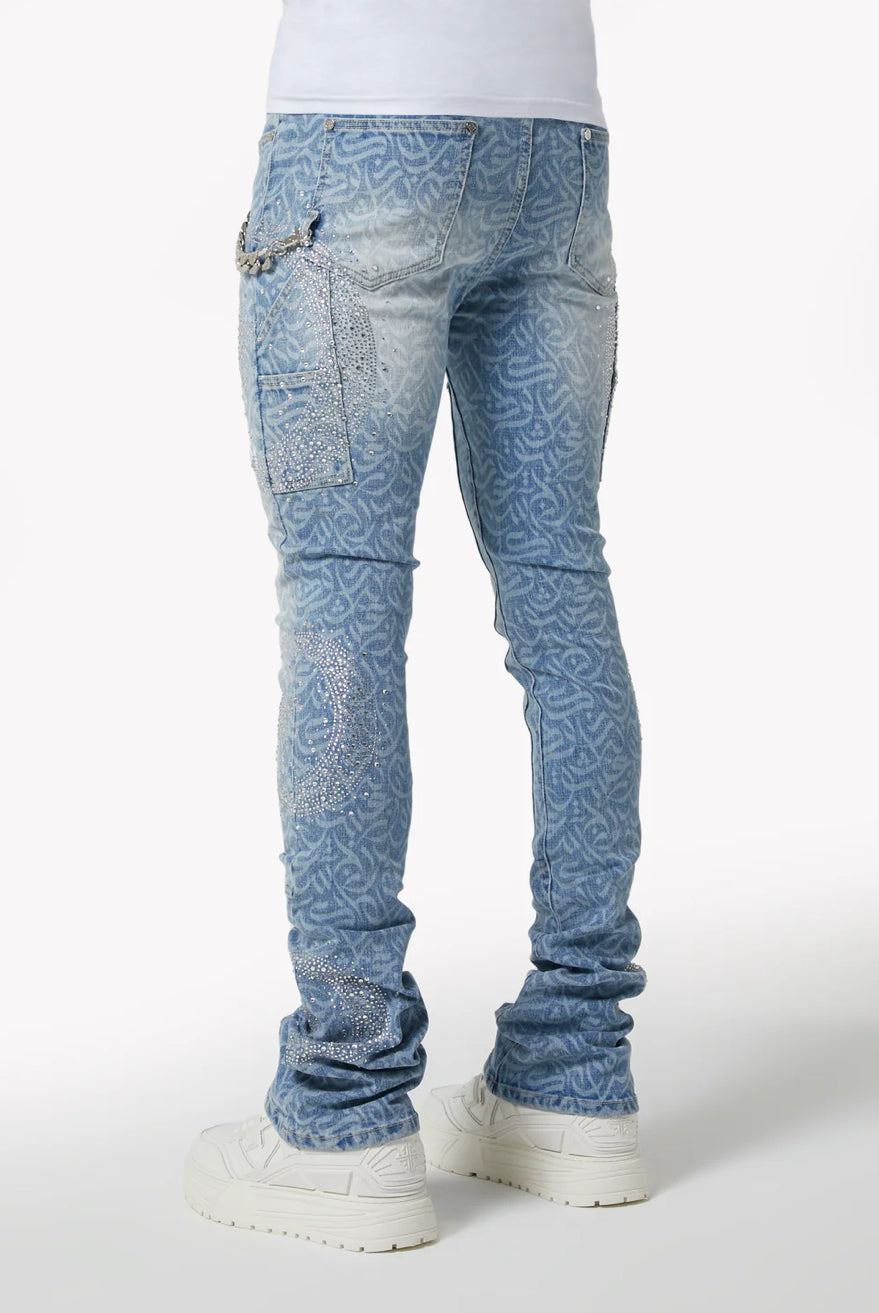 GUAPI AQUA BLUE CALLIGRAPHY DENIM