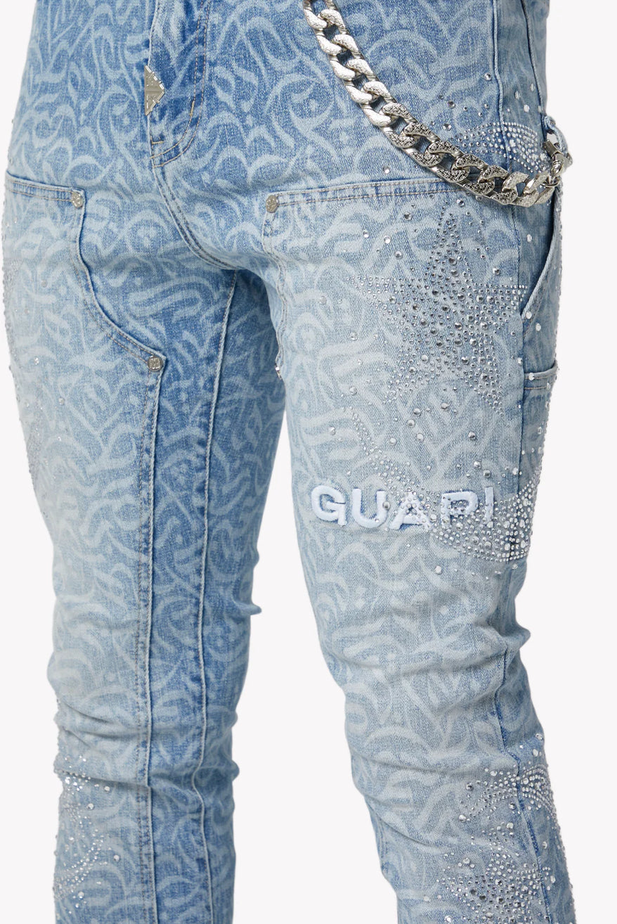 GUAPI AQUA BLUE CALLIGRAPHY DENIM