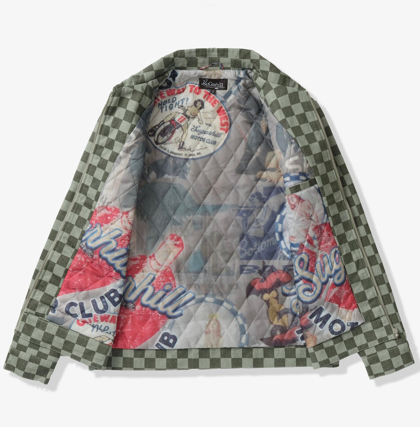 SUGARHILL "MOTOR CLUB" DENIM TRUCKER JACKET (GREEN CHECKER)