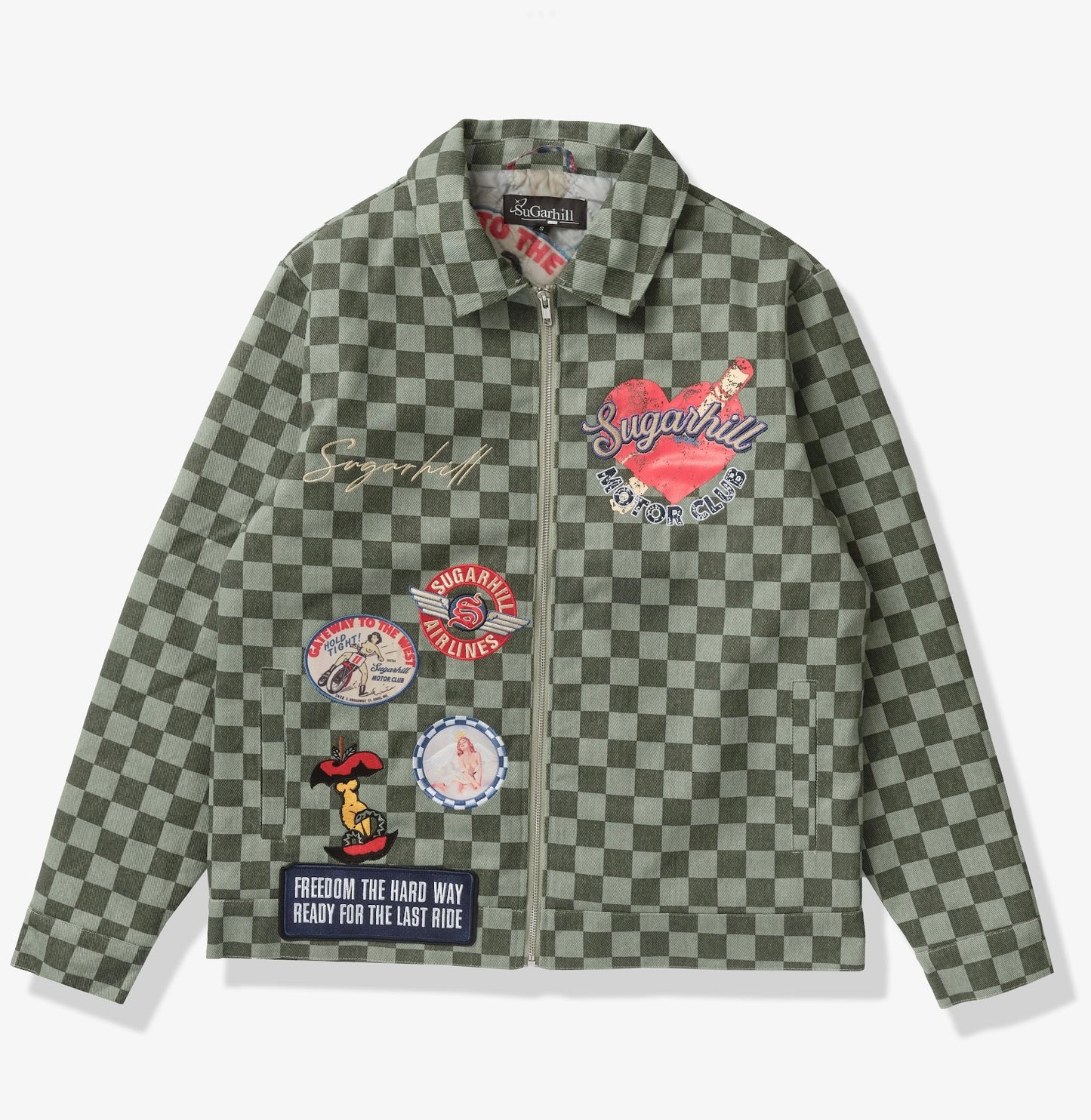 SUGARHILL "MOTOR CLUB" DENIM TRUCKER JACKET (GREEN CHECKER)