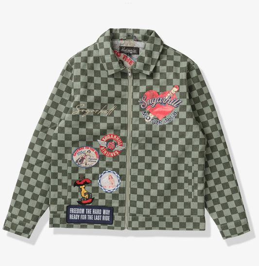 SUGARHILL "MOTOR CLUB" DENIM TRUCKER JACKET (GREEN CHECKER)