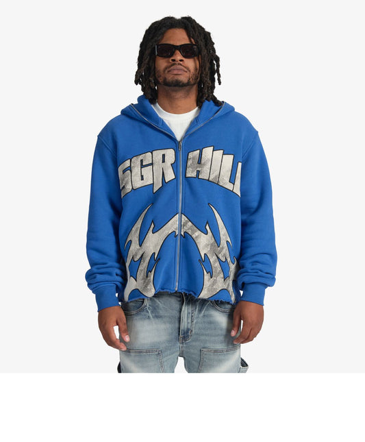 SUGARHILL “KATANA” RAW HEM ZIP HOODIE (BLUE)