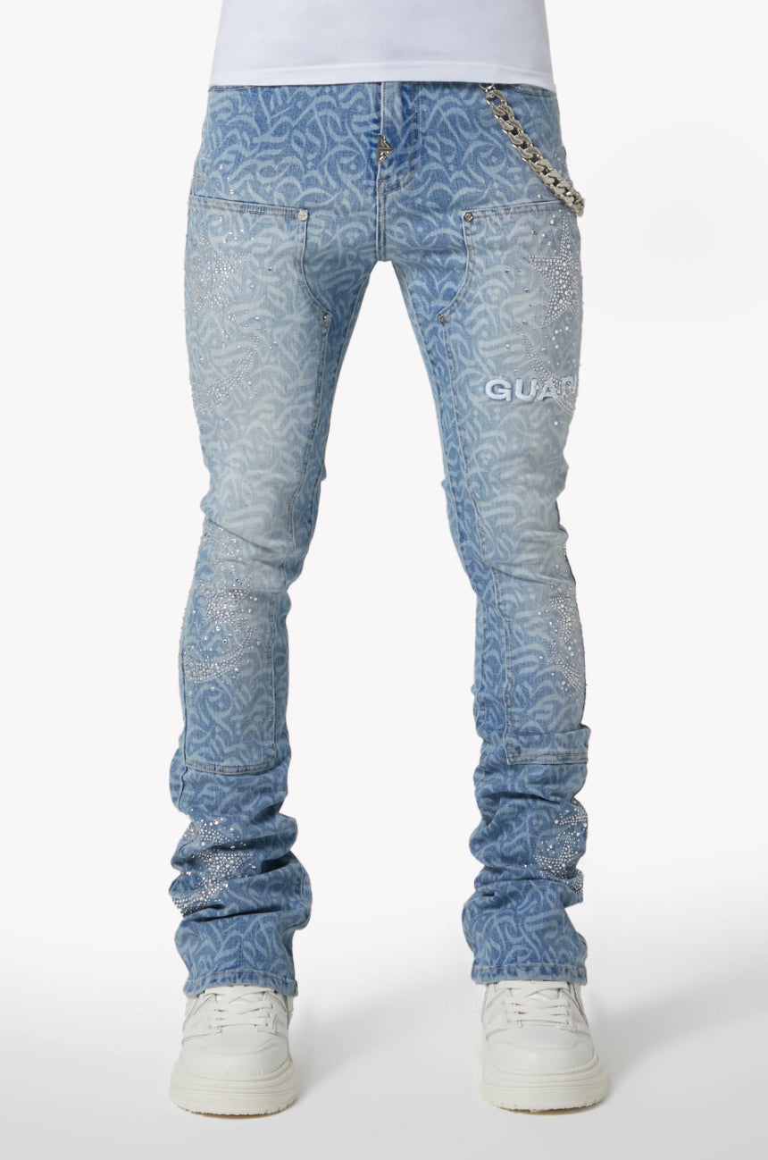 GUAPI AQUA BLUE CALLIGRAPHY DENIM