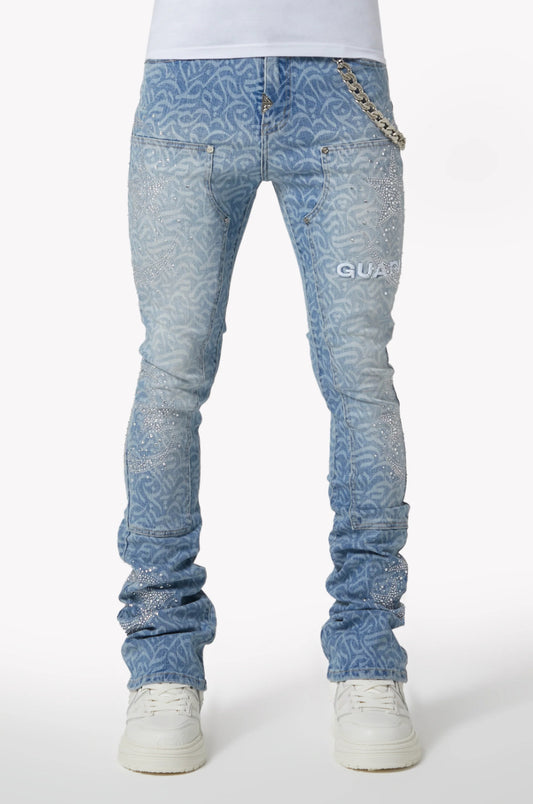 GUAPI AQUA BLUE CALLIGRAPHY DENIM