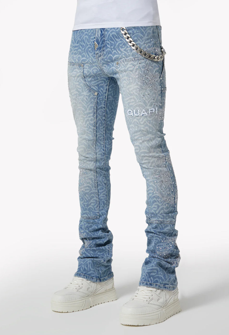 GUAPI AQUA BLUE CALLIGRAPHY DENIM