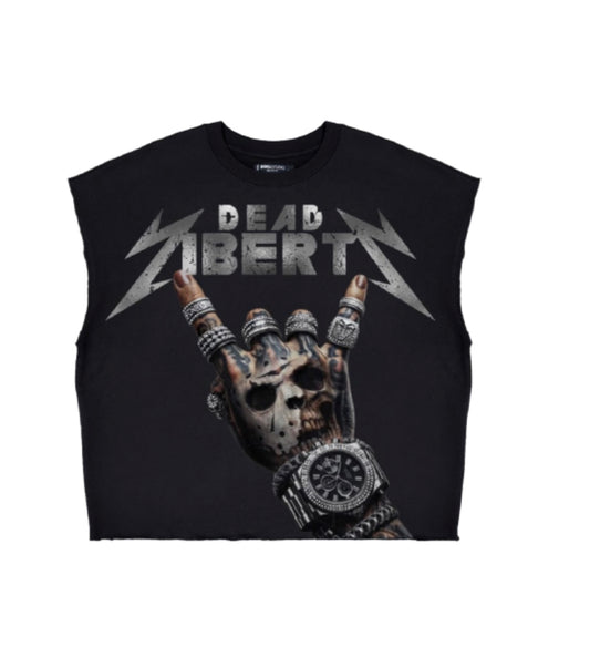 ROKU DEAD LIBERTY RHINESTONES CROPPED CUT OFF SLEEVE TEE