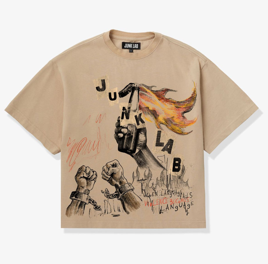 JUNK LAB "MOLOTOV" T-SHIRT (LATTE)