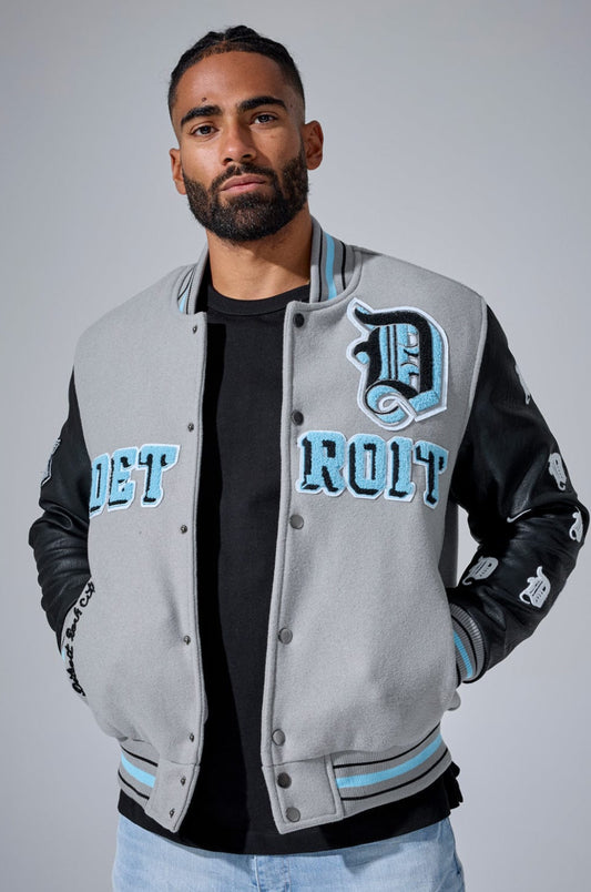 JORDAN CRAIG D-TOWN VARSITY JACKET (GRAY/BLUE/BLACK)