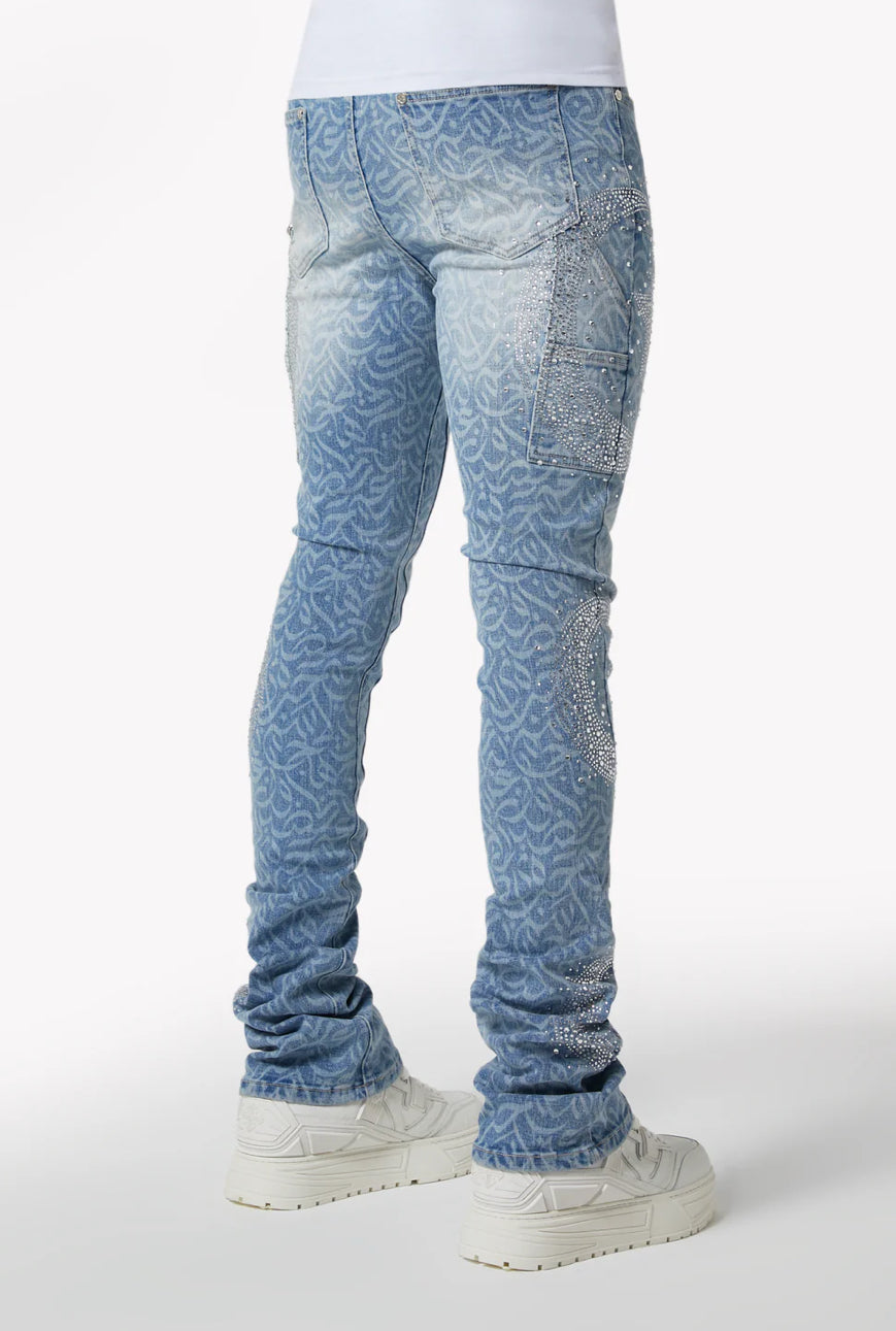GUAPI AQUA BLUE CALLIGRAPHY DENIM