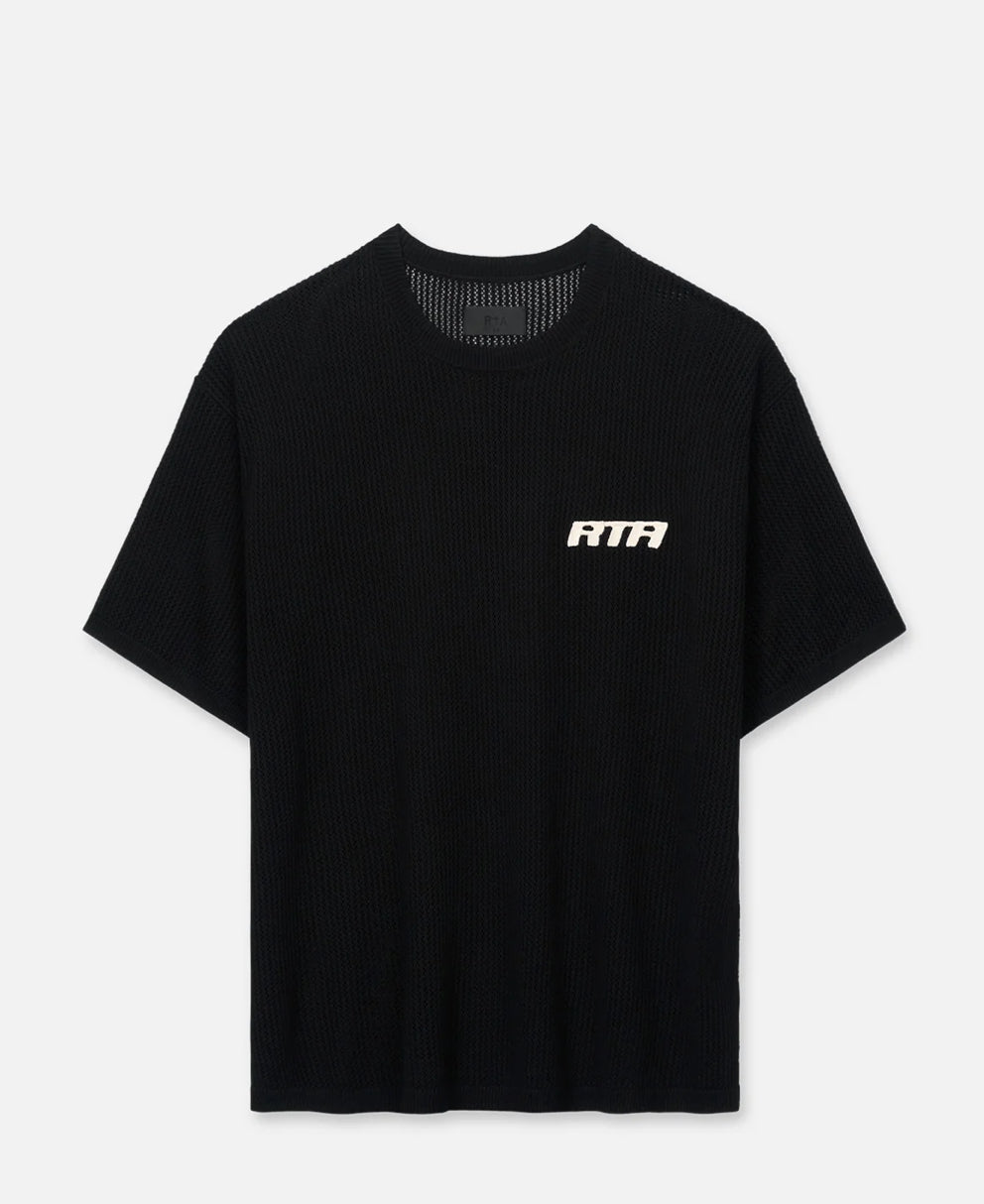 RTA IAN CROCHET SHORT SLEEVE TEE | BLACK HONEYCOMB