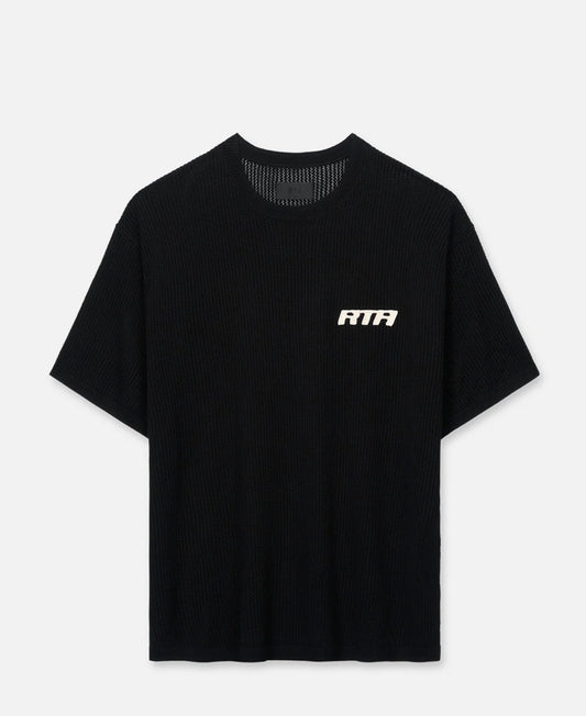 RTA IAN CROCHET SHORT SLEEVE TEE | BLACK HONEYCOMB