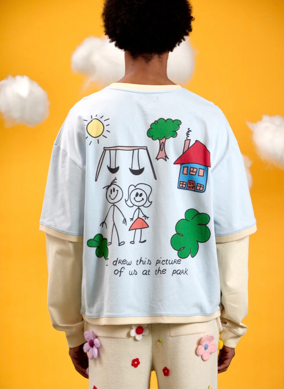 6THNBRHD TEE "DRAWING" BABY BLUE