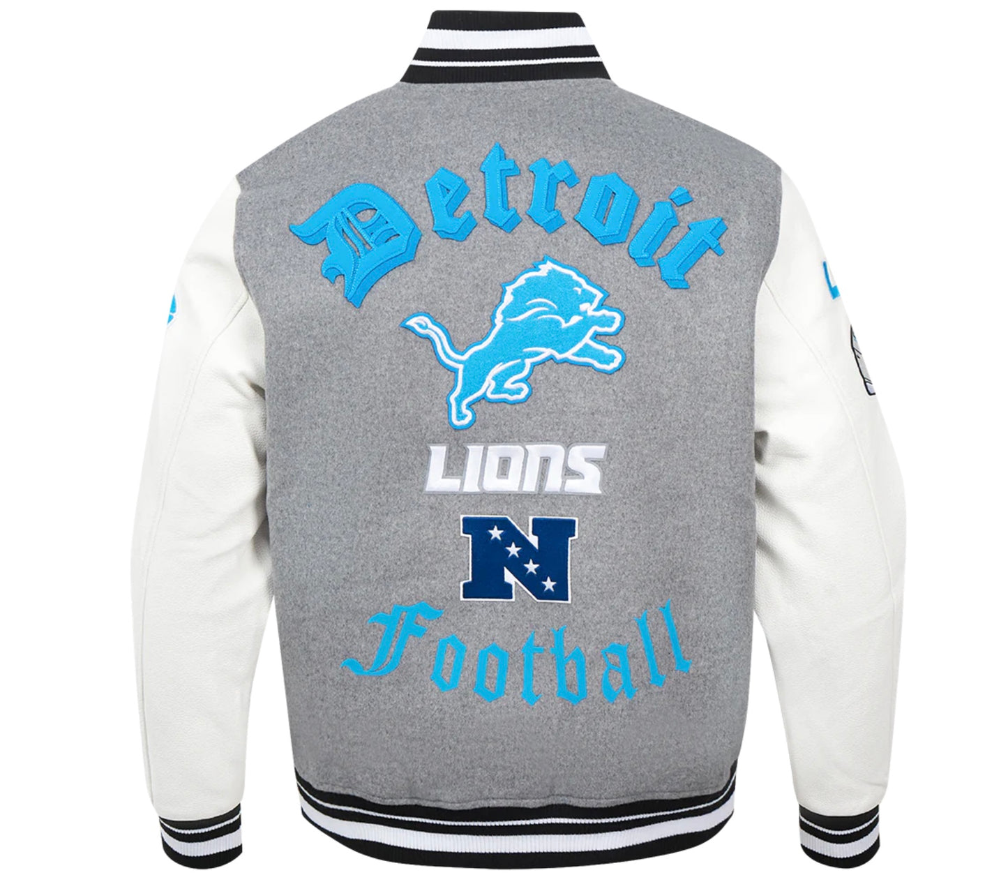 PRO STANDARD NFL DETROIT LIONS OLD ENGLISH MEN'S VARSITY JACKET