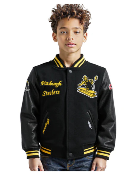 PRO STANDARD NFL PITTSBURGH STEELERS RETRO CLASSIC LITTLE BOYS RIB WOOL VARSITY JACKET