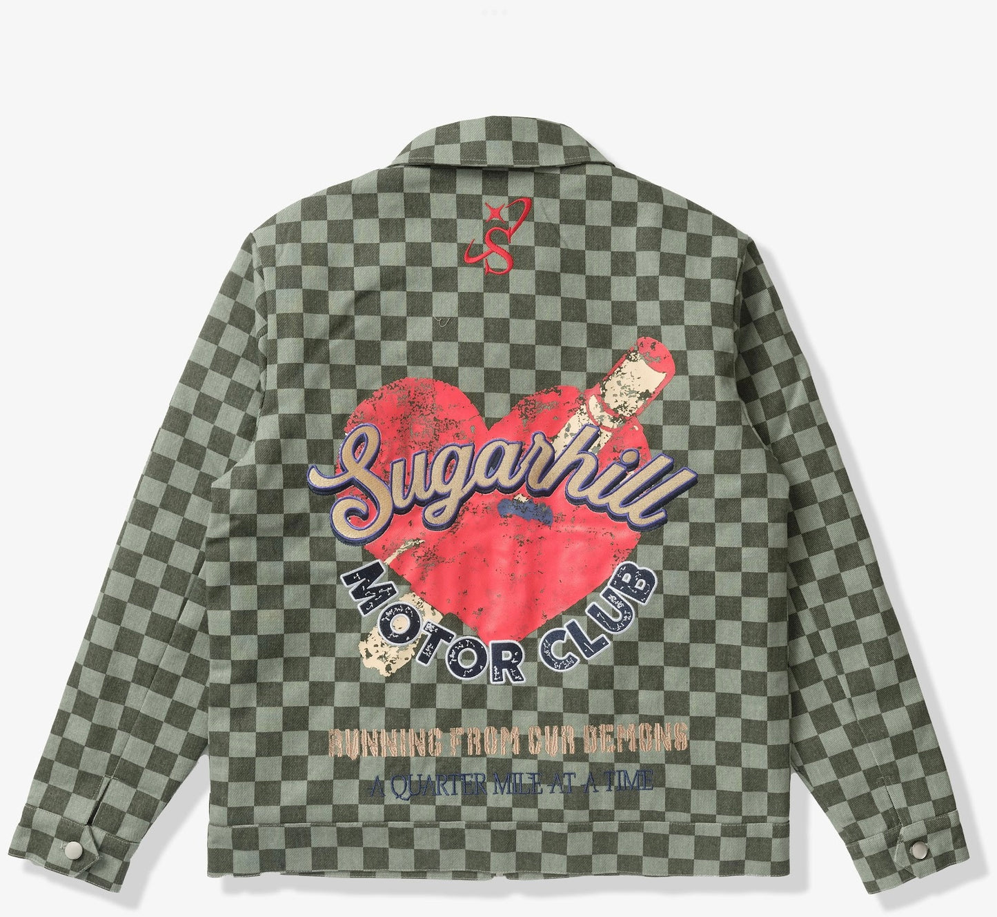 SUGARHILL "MOTOR CLUB" DENIM TRUCKER JACKET (GREEN CHECKER)
